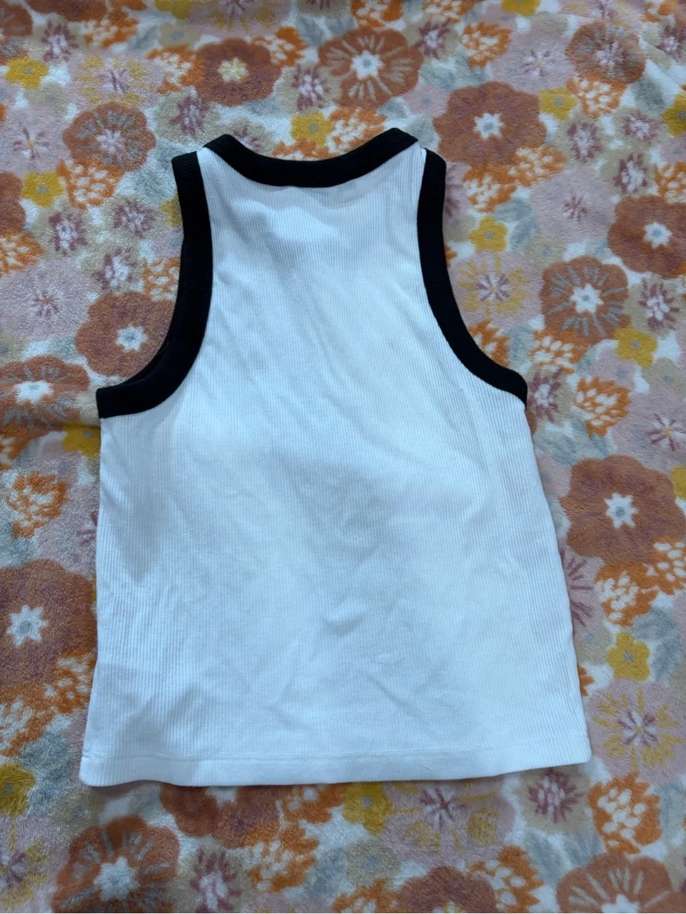 Forever 21 White Ribbed Tank with Black Trim Accents